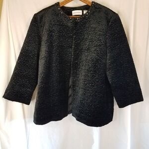 Alfred Dunner Faux‎ Persian Lamb Coat Size 18 Vintage Black Brocade Swing Coat